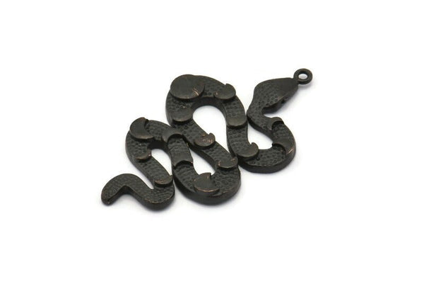 Black Snake Pendant, Oxidized Black Brass Snake And Moon Phases Pendant With 1 Loop, Charms, Findings (47x27x3mm) N1605 S1170