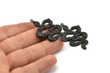 Black Snake Pendant, Oxidized Black Brass Snake And Moon Phases Pendant With 1 Loop, Charms, Findings (47x27x3mm) N1605 S1170