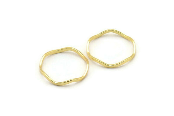 Gold Circle Rings, 12 Gold Lacquer Plated Brass Wavy Circle Rings, Charms (20.5x0.80x1.5mm) BS 2220 Q0438