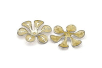 12 Brass And Silver Color Wire Flower Filigree , Findings D127--C054