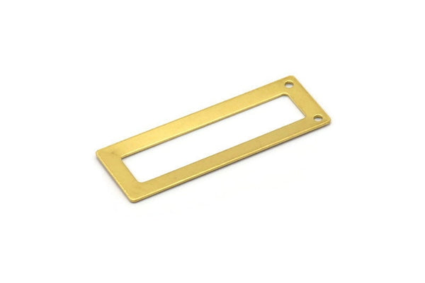 Open Rectangle Connector, 12 Raw Brass Rectangle Pendant, Connectors With 2 Holes (50x17x0.70mm) C008