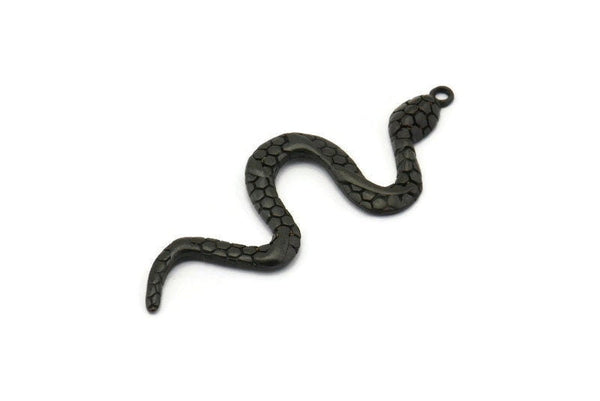 Black Snake Pendant, 2 Oxidized Black Brass Snake Pendants With 1 Loop, Charms, Findings (49x17x2.8mm) N1602 S825