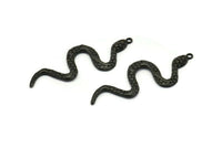Black Snake Pendant, 2 Oxidized Black Brass Snake Pendants With 1 Loop, Charms, Findings (49x17x2.8mm) N1602 S825