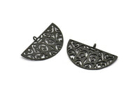 Black Ethnic Pendant, 2 Oxidized Black Brass Semi Circle Pendants With 1 Loop (37x22x1mm) V043