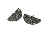 Black Ethnic Pendant, 2 Oxidized Black Brass Semi Circle Pendants With 1 Loop (37x22x1mm) V043