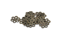 Brass Flower Charms, 50 Antique Brass Filigree Flower Connector Charms (12mm) K160