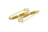 Safety Pins With Bead, 2 Vintage Raw Brass Safety Pins With Beads (46x11mm) L-12