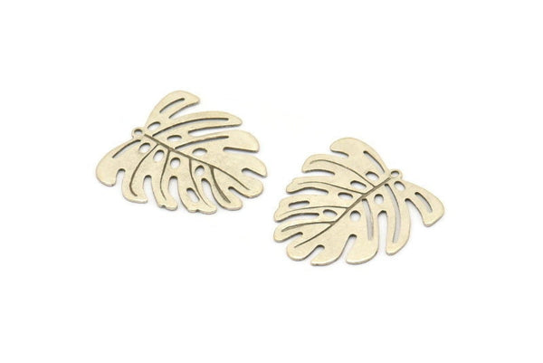 Silver Monstera Charm, 12 Antique Silver Plated Monstera Leaf Charms With 1 Loop, Pendants, Earrings, Findings (21x22x0.5mm) D0706 H0791