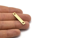 Brass Rectangle Bar, 12 Raw Brass Rectangle Stamping Blanks with 2 Holes, Necklace Pendant (33x6x0.80mm)   D0264--Y015
