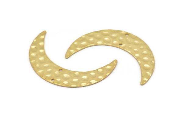 Gold Moon Charm, 2 Hammered Gold Plated Brass Horn Charms With 2 Holes, Findings, Connectors (42x10x0.80mm) D1088 Q0939