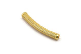 1  Gold Tone Curved Tube ,CZ Cubic Zirconia Micro Pave Beads 39x5mm Hole Size 3mm  W00393 B-3