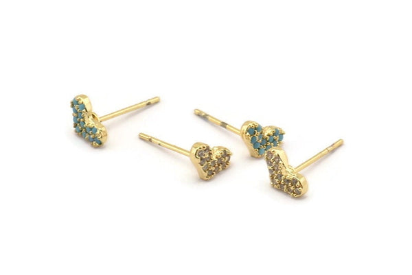 Gold Heart Earring, 4 Gold Plated Brass Heart Stud Earrings (8x5mm) SY0192