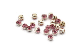 12 Rose Crystal Rhinestone Beads With 4 Holes Brass Setting for SS24, Charms, Pendants, Earrings - 5.3mm SS24