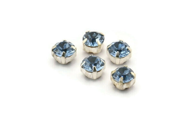 12 Light Sapphire Crystal Rhinestone Beads With 4 Holes Brass Setting for SS24, Charms, Pendants, Earrings - 5.3mm SS24