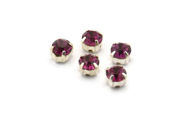 12 Fuchsia Crystal Rhinestone Beads With 4 Holes Brass Setting for SS24, Charms, Pendants, Earrings - 5.3mm SS24