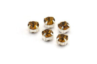 12 Amber Crystal Rhinestone Beads With 4 Holes Brass Setting for SS24, Charms, Pendants, Earrings - 5.3mm SS24