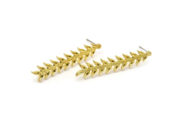 Pirinç Yaprak Küpe, 4 Ham Pirinç Yaprak Küpe, Bulgular (41x9x1,5 mm) N1714