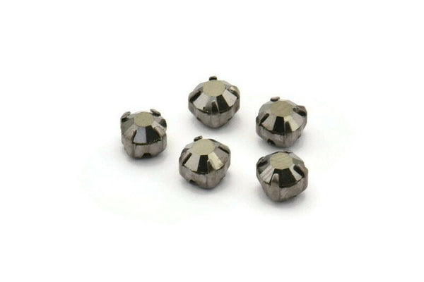 12 Jet Hematite Rhinestone Beads With 4 Holes Brass Setting for SS24, Charms, Pendants, Earrings - 5.3mm SS24