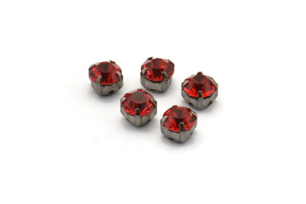 12 Light Siam Crystal Rhinestone Beads With 4 Holes Brass Setting for SS24, Charms, Pendants, Earrings - 5.3mm SS24