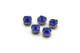12 Sapphire Crystal Rhinestone Beads With 4 Holes Brass Setting for SS24, Charms, Pendants, Earrings - 5.3mm SS24