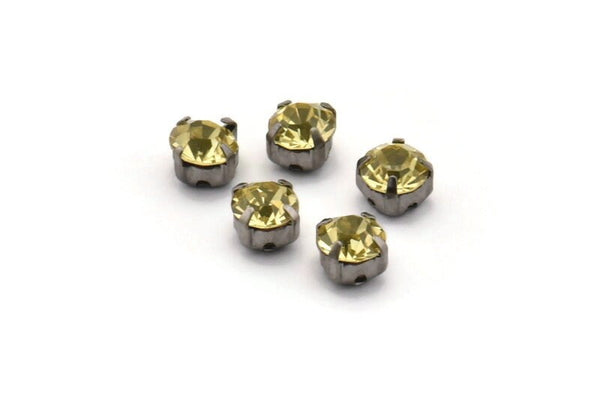 12 Jonquil Crystal Rhinestone Beads With 4 Holes Brass Setting for SS24, Charms, Pendants, Earrings - 5.3mm SS24