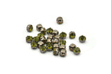 12 Olivine Crystal Rhinestone Beads With 4 Holes Brass Setting for SS24, Charms, Pendants, Earrings - 5.3mm SS24