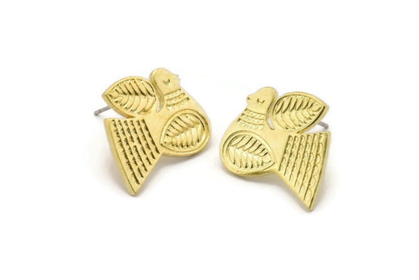 Brass Bird Earring, 2 Raw Brass Bird Stud Earrings (19x17x1.2mm) N1690
