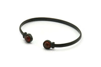 Black Round Cuff, Oxidized Black Brass Round Cuff Stone Setting With 2 Pads - Pad Size 6mm V110 S1168