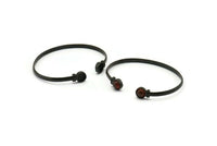 Black Round Cuff, Oxidized Black Brass Round Cuff Stone Setting With 2 Pads - Pad Size 6mm V110 S1168