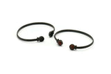 Black Round Cuff, Oxidized Black Brass Round Cuff Stone Setting With 2 Pads - Pad Size 6mm V110 S1168