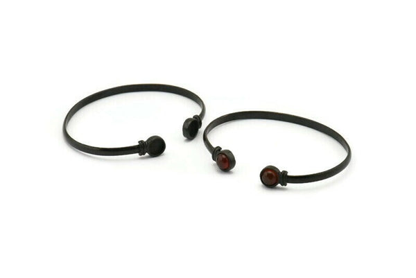 Black Round Cuff, Oxidized Black Brass Round Cuff Stone Setting With 2 Pads - Pad Size 6mm V110 S1168