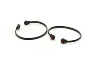 Black Round Cuff, Oxidized Black Brass Round Cuff Stone Setting With 2 Pads - Pad Size 6mm V110 S1168