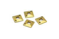 Brass Square Charm, 100 Raw Brass With 2 Holes Square Connector Findings , Charms (9mm) Brs 383 A0134