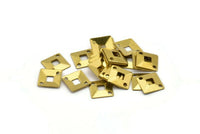 Brass Square Charm, 100 Raw Brass With 2 Holes Square Connector Findings , Charms (9mm) Brs 383 A0134