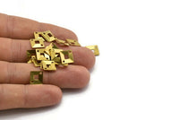 Brass Square Charm, 100 Raw Brass With 2 Holes Square Connector Findings , Charms (9mm) Brs 383 A0134
