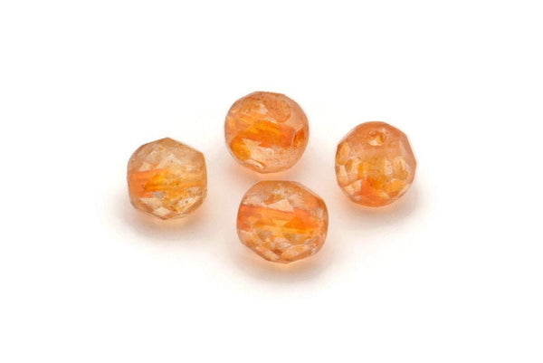 Vintage Peach Beads, 10 Vintage Glass Faceted Peach Beads  (7mm) Cv377   CF31