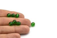 Vintage Faceted Bead, 10 Vintage Green Czech Glass Round Faceted Beads Cf-5765 CF100 CF19