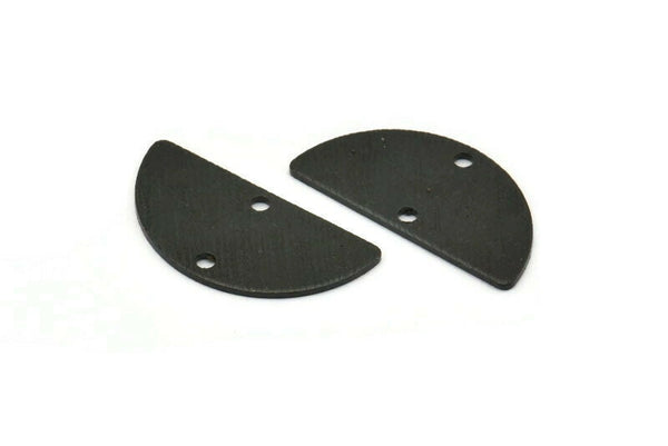 Semi Circle Charm, 8 Textured Oxidized Black Brass Half Moon Charms With 2 Holes (25x13x0.80mm) A1905 S1195
