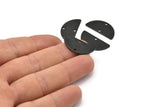 Semi Circle Charm, 8 Textured Oxidized Black Brass Half Moon Charms With 2 Holes (25x13x0.80mm) A1905 S1195