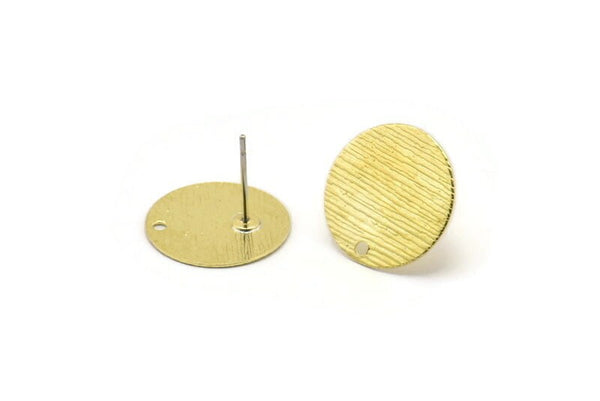 Brass Round Earring, 12 Textured Raw Brass Round Stud Earrings With 1 Hole, Stamping Tags (16x0.40mm) A1880 A2369