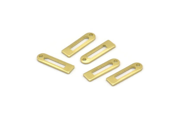 Pirinç Charm, 1 Delikli 50 Ham Pirinç Dikdörtgen Charm, Geometrik Boşluklar, Charmlar (14x4x0,80 mm) M02586