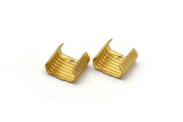 25 Raw Brass Wide Leather Crimp Ends With Hole (14 X 7 Mm) D0402