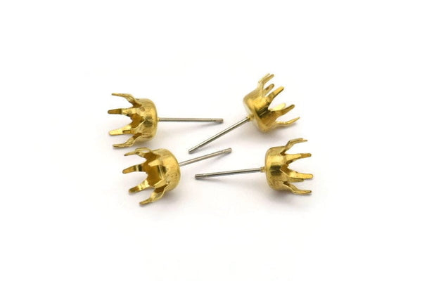 Stainless Steel Earring, 50 Raw Brass Earring Posts / Stainless Steel 9x19mm / 6 Mm Pad A0494