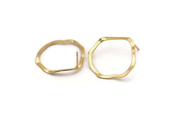 Gold Round Earring, 4 Gold Plated Brass Wavy Round Stud Earrings (29x28x0.60mm) D0718 A1794 Q0659