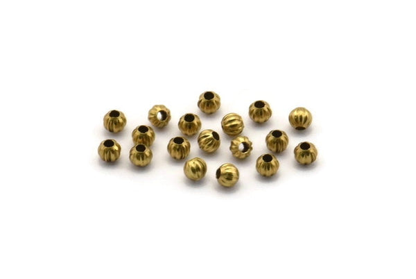 100 Raw Brass Spacer Pumpkin Beads , Findings (3 Mm)  Brs 500 (b0027)