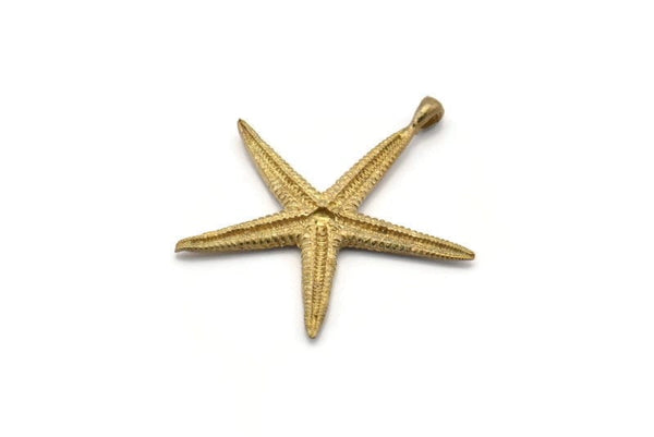 Brass Starfish Charm, 4 Raw Brass Starfish Charms With 1 Loop, Pendants, Jewelry Supplies, Findings (35x31x2mm) SY0048