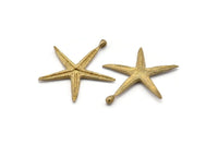 Brass Starfish Charm, 4 Raw Brass Starfish Charms With 1 Loop, Pendants, Jewelry Supplies, Findings (35x31x2mm) SY0048