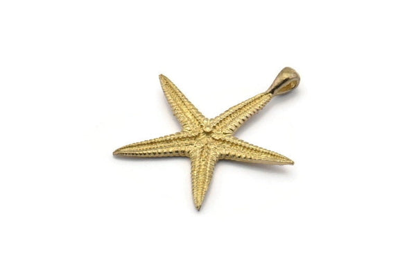 Brass Starfish Charm, 6 Raw Brass Starfish Charms With 1 Loop, Pendants, Jewelry Supplies, Findings (26x24x1.5mm) SY0051