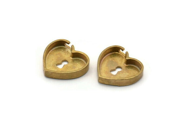 Brass Heart Lock Charm, 4 Raw Brass Padlock Charms, Pendants, Findings (14x15x3mm) SY0067