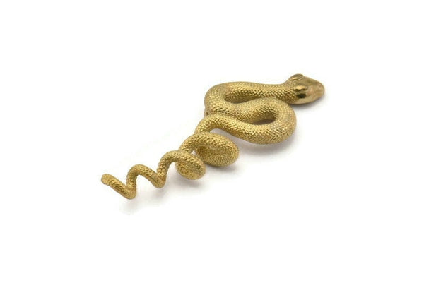 Pirinç Yılan Tılsımı, 1 Halkalı Ham Pirinç Yılan Kolye (50x18mm) SY0056